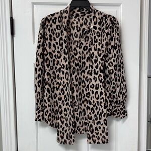 Ann Taylor Animal Print Blouse - Black and Tan